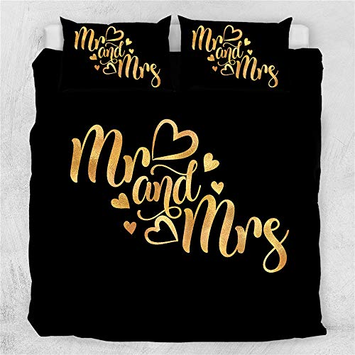 Wwzz Luxury Bedding Sets Romantic Letters Duvet Cover For Couple Bedspreads Mr And Mrs Golden Bed Set Valentines Gift,135210Cm #TOP14