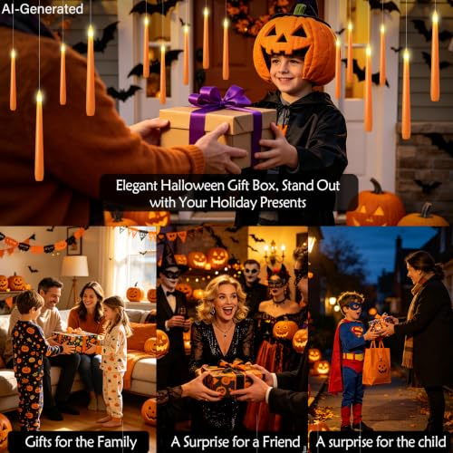 Image of kakoya Flameless Floating Candles with Wand,20 Pcs Magic LED Hanging Taper Candles,Flickering Battery Operated Taper Candle with Wand Remote for Halloween Decorations Best Gift(Orange)