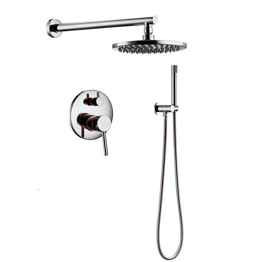 NGDFGR Shower Set Shower Polished Rome Brass Rain Mixer Shower Faucet Set Wall Mounted Multifunction Dual Handle Shower Combo Set With Round Rain Shower Head, Handheld Shower,8,size_name-8 Inch