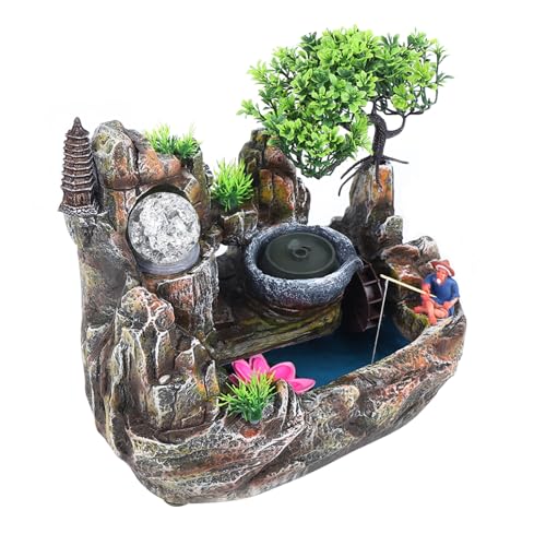 Fontaine d'intérieur - LED - Jeu d'eau - Fontaine d'éclairage - Brumisation - Décoration - Brumisateur - 30 x 18 x 26 cm