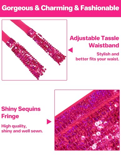 qikqik Sequin Skirt for Women Sparkly Skirt Tassel Skirts Halloween Sequin Fringe Skirts Belly Dance Glitter Rave Outfit Wrap4