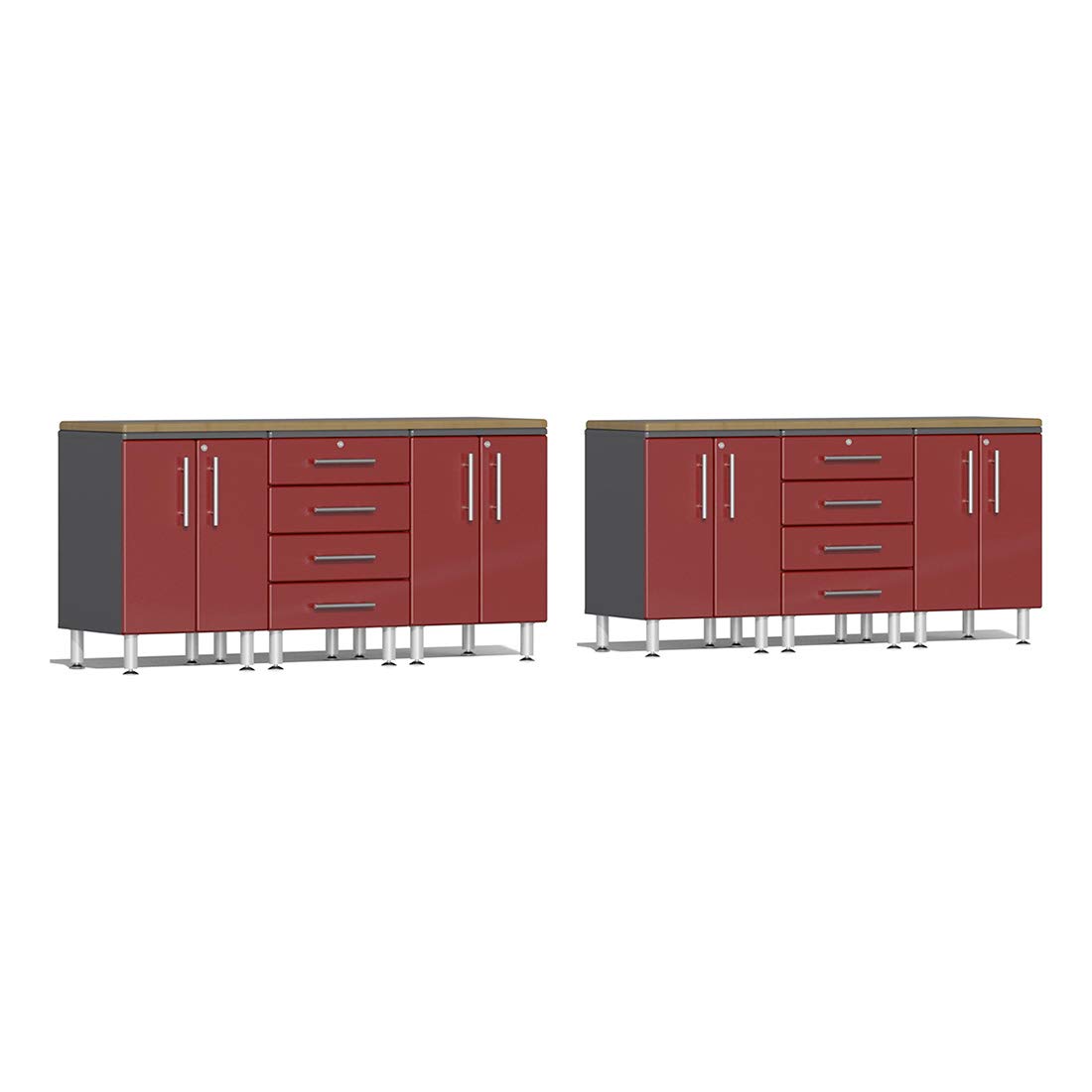 Ulti-Mate UG25082R 8-Piece Workstation Kit with Bamboo Worktops in Ruby Red Metallic