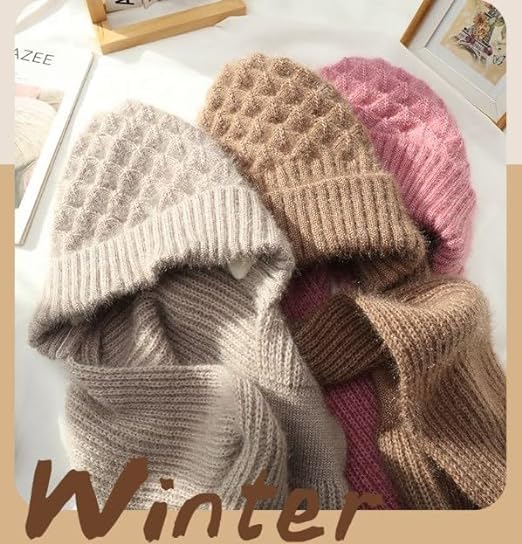 Integrated Ear Protection Windproof Cap Scarf, Thickened and Warm Knitted Hat Scarf, Winter Hat and Scarf Set for Women2