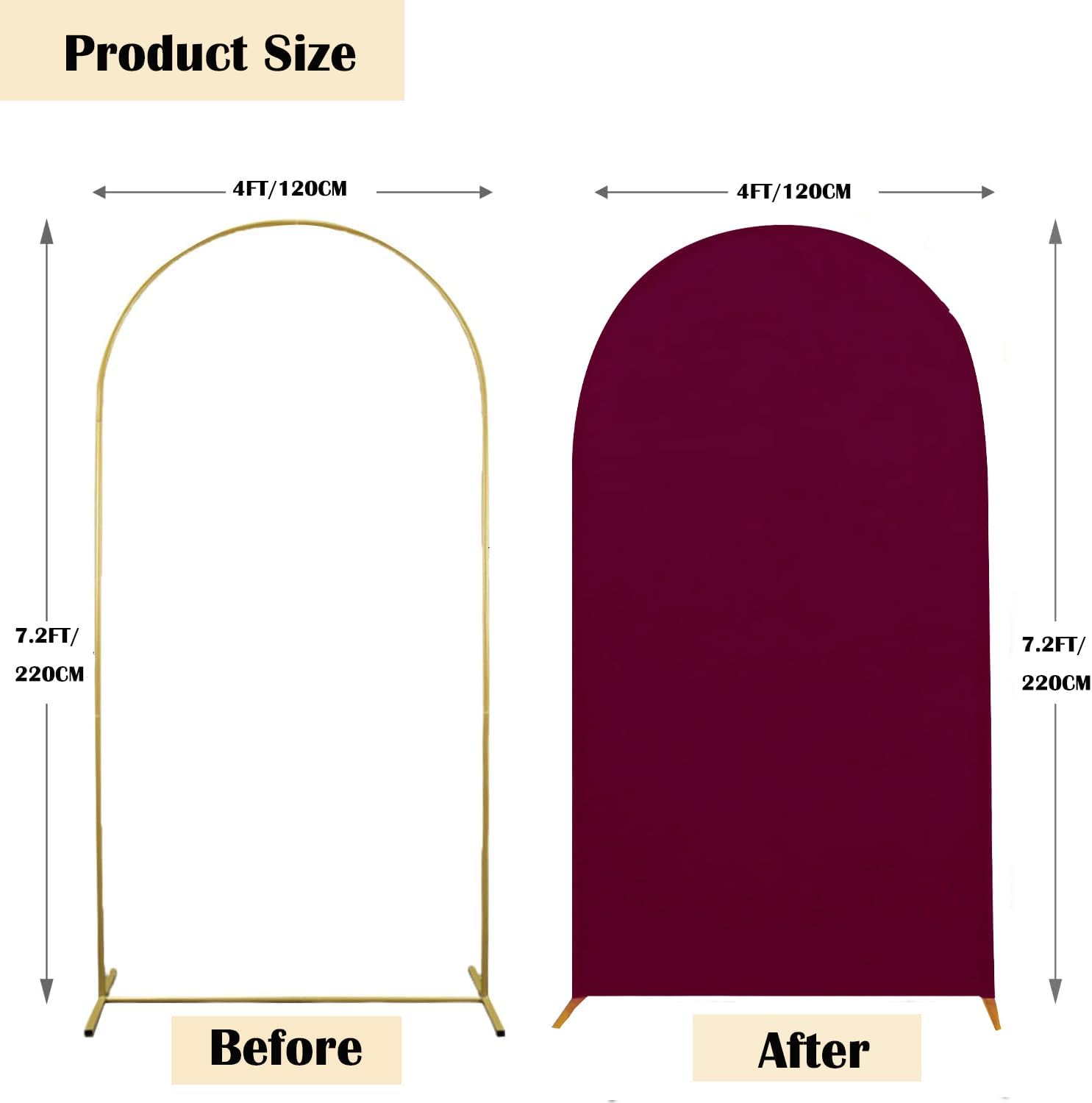 7.2FT Wedding Arch Cover Spandex Fitted Stretchy Arch Stand Covers,2-Sided Round Top Chiara Backdrop Cover for Party Birthday Ceremony Banquet Baby Shower Banquet Arch Decoration(Burgundy)