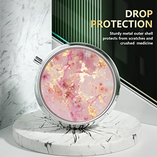 Image of Nipichsha Pill Box, Small Pill Case for Purse & Pocket, Cute Travel Medicine Organizer, Portable Medicine Container Holder to Hold Vitamins, Medication, Fish Oil & Supplement, Gold Pink Marble