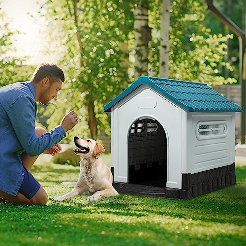 YITAHOME 41.3'' Folding Large Dog House Outdoor Plastic Doghouse with Adjustable Skylight and Elevated Base Water Resistant Pet House for Small, Medium, and Large Dogs (41.3''L*34.6''W*39''H) - Image 3