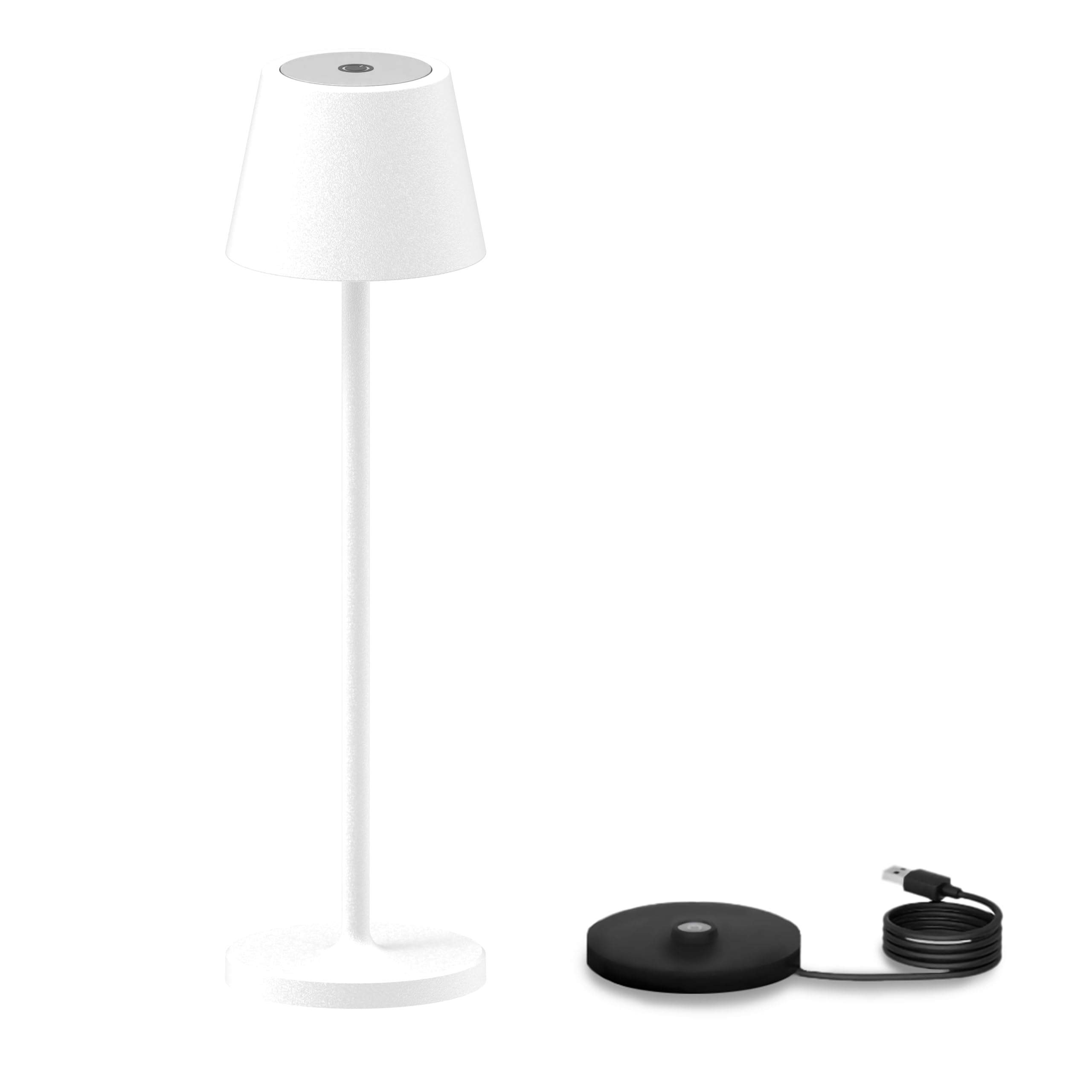 Majestic GAIA – Lampada da tavolo LED con base di ricarica a contatto inclusa, Luminosità regolabile, 3 tonalità di luce selezionabili, Adatta per interni ed esterni (protezione IP65), H 27 cm, Bianco