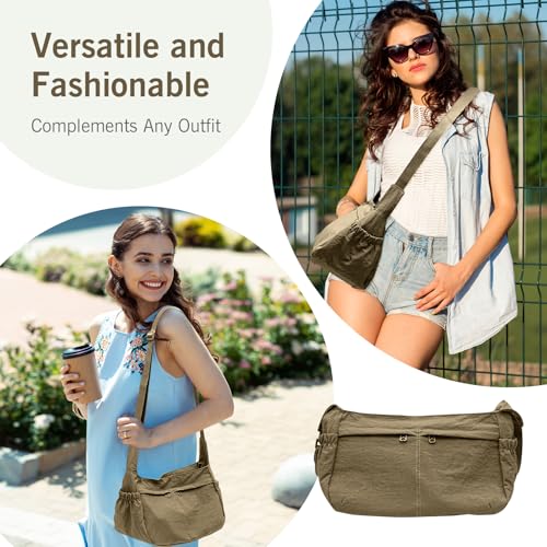 Image of Canvas Crossbody Bag for Women, Shoulder Bag with Pockets, Casual Travel Messenger Bag