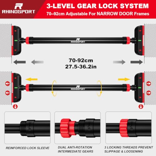 Image of RHINOSPORT Door Pull Up Bar Doorway Chin Up Bar from 72-95 cm (28.3in-37.4in) Workout Equipment No Screws