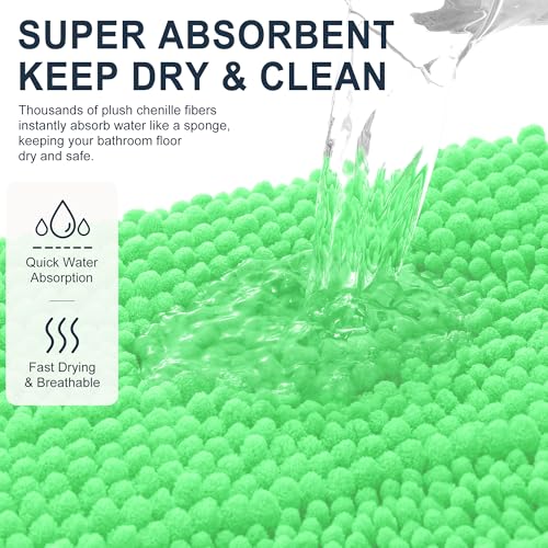 Image of Smiry Thick Chenille Bathroom Runner Rugs 44x24, Extra Absorbent Striped Bath Mat, Machine Washable, Rubber Backing, Long Bath Rugs for Bathroom, Tub & Shower, Home Decor Accessories, Mint Green