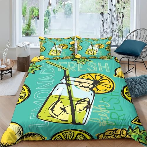 Housse de couette limonade 3D imprimé moderne parure de lit microfibre douce avec fermeture éclair