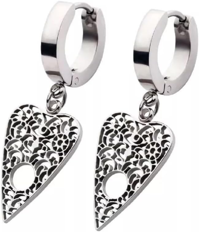 316L Stainless Steel Planchette Charm Dangling Huggie Hoop Earrings, Sold as a Pair - Image 2