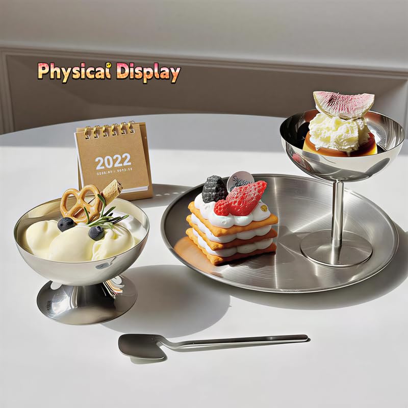 Lot de 4 Coupes à Glace en Acier Inoxydable, Bol à Dessert Isotherme Double Paroi, Verrines à Dessert Réutilisables pour Glaces, Salade de Fruits (Argent mat, grand format-160 ml)