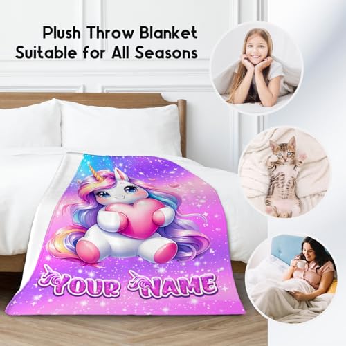 Unicorn Blanket Personalized Gifts for Girls - Flannel Soft Cute Throws for Couch, Office 4 Sizes