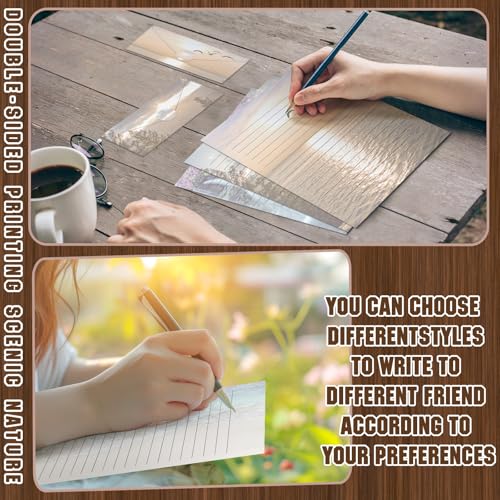 Image of TaoBary 160 Pcs Natural Scenery Stationery Paper and Envelopes Set | 8.5 x 11 '' Letter Writing Kit, 50 Double Sided Stationery Writing Papers 50 Matching Envelopes 60 Round Dot Sticker
