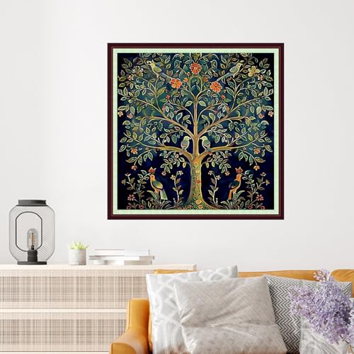 Image of Dooxvey Cross Stitch Kits for Adults Beginners,Full Range of Cross-Stitch Stamped Kits Needlepoint Kits for Beginners Embroidery Kits 11CT Cross Stitch Patterns- Tree of Life Bird 18x18 inch