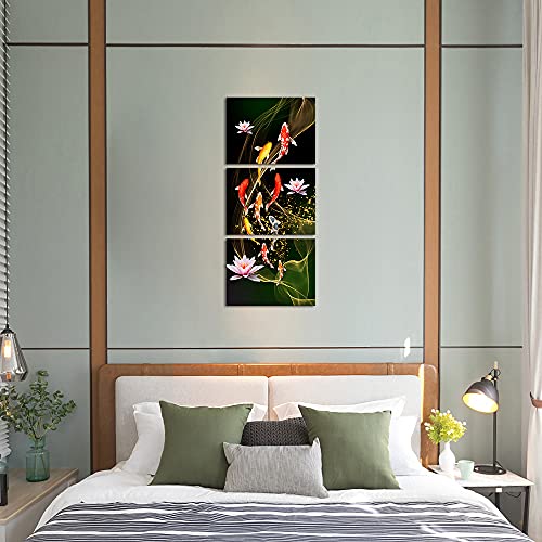 Canvbay 3 Piece Nine Koi Fish Canvas Painting Wall Art Feng Shui Lucky Carp In Lotus Pond Picture Prints Traditional Chinese Painting Poster For Bathroom Spa Room Decor Framed Gallery Canvas Wrap 12X16Inchx3Pcs #TOP3