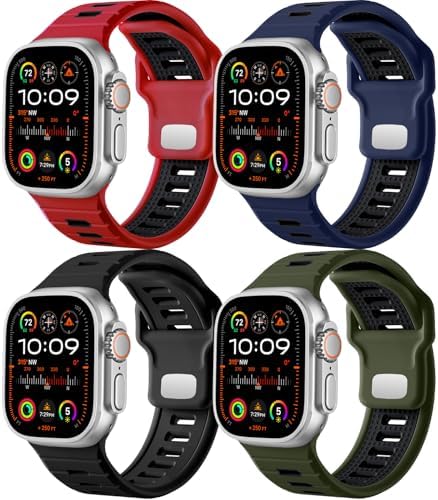 Odbeai 4 Pack Sport Bands Compatible with Apple Watch Ultra 2 3/Ultra Band,Compatible with Apple Watch Bands for Men 49mm 46mm 45mm 44mm 42mm,Silicone Strap for iWatch Bands Men Series SE 11 10 9 8-1