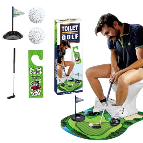 Aionly Toilet Golf Game Set Funny Novelty Bathroom Putting Mat