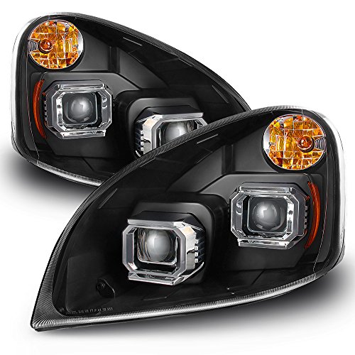 For 2008-17 Freightliner Cascadia Dual Projector Headlights Assembly Black Housing Clear Lens Full Set