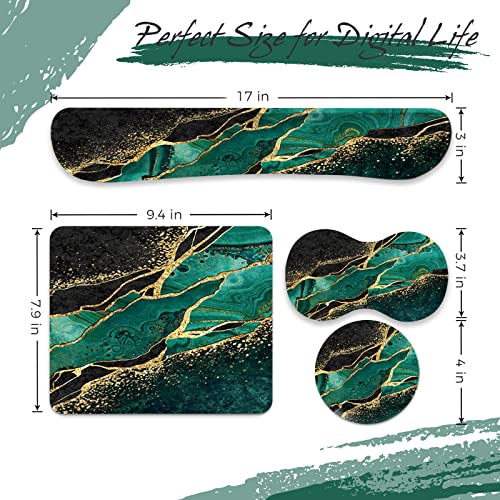 Dinky Keyboard Wrist Rest Pad, 4 In 1 Mouse Pads With Wrist Support Set Ergonomic, Memory Foam Mousepad With Durable Non-Slip Rubber Base For Gaming, Office & Typing Pain Relief, Green Gold Marble #TOP5