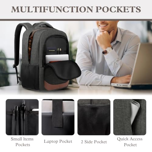 Image of Travel Laptop Backpack 17 Inch, Professional Travel Backpack for Men Women with LifetimeWarranty, Airline Approved Big Large Business Work College Computer Backpack, Grey Brown