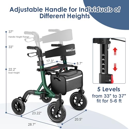 Image of MAXWALK Walkers for Seniors, Foldable Rollator with Seat, Height Adjustable