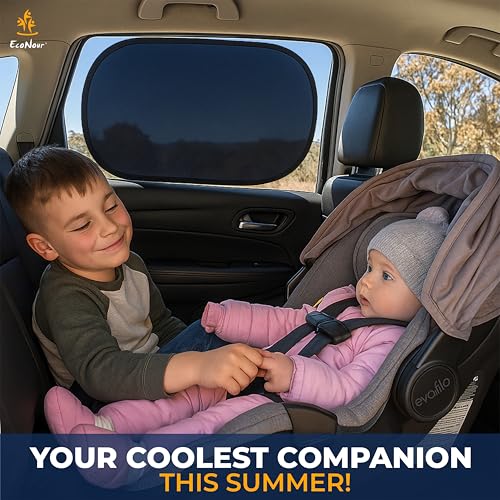 Image of EcoNour Car Window Shade for Baby (4 Pack) | Cling Sun Shade for SUV, Van, RV, Bus & Pickup Truck | Sun Protection for Car Side Window | Sun Blocker Shade for Baby | X-Large 25 inch x 16 inch