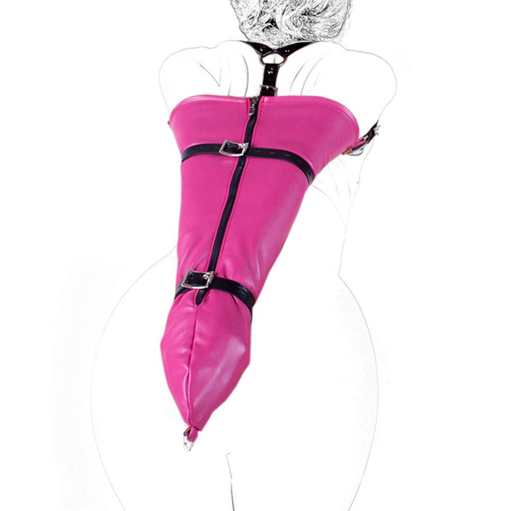 Bondage Armbinder Monoglove Cuir souple BDSM Extreme Tight Sangles de bondage de bras Avec bretelles et fermeture éclair Attache Sac de retenue érotique Straitjacket Bondage Fetish For Couples,Rose