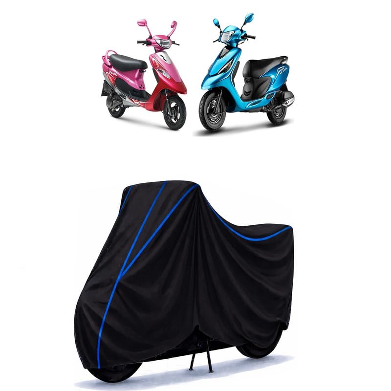 Image of Scooty Cover Water Resistant for Pep Plus | Universal Scooter & Bike Cover | Heavy Duty UV Dust, Rain & Scratch Protection Weather Indoor Outdoor | Black with Blue Piping