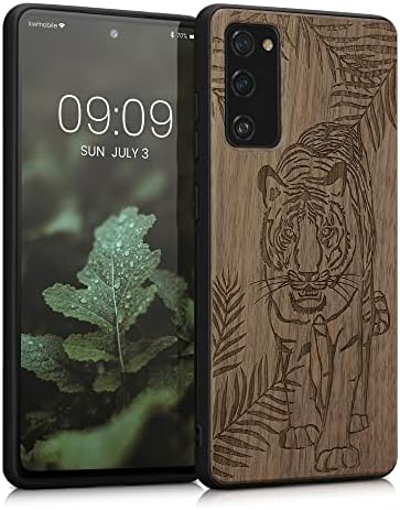 kwmobile Wood Case Compatible with Samsung Galaxy S20 FE – Phone Case with TPU Bumper – Tiger Palm Tree Dark Brown