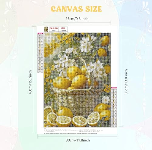 Image of QENSPE Lemons Diamond Painting Art Kits for Adults, DIY White Flowers Full Drill Diamond Art for Beginners, 5D Round Diamond Dots Paintings Gem Art Crafts Home Wall Decor Gifts 30x40cm