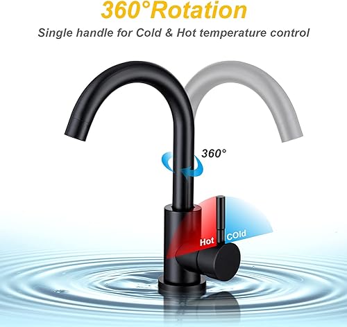 Miniatura 2 de Grifo de lavabo de baño negro mate con una sola manija de latón macizo de un solo agujero para tocador de cocina cubierta de lavabo grifo de barra