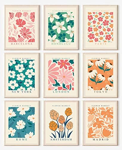 Flower Market Wall Decor Poster Prints, Flower Market Room Decor, Set of 9 UNFRAMED (8''x10''), Flower Market poster, Flower Market prints,FLower Market Room Decorations, Flower Bothanic Poster