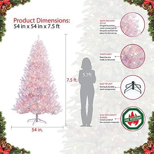 Puleo International 7.5 Foot Pre-Lit Northern Fir Shiny White Artificial Christmas Tree With 600 Ul Clear Lights, Shiny White #TOP6