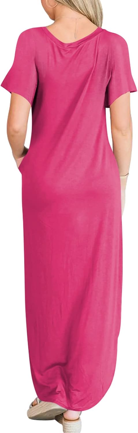 ANRABESS Womens Summer Maxi Dress Short Sleeve Casual Loose Long T Shirt Dresses Split Vacation Beach Sundress Travel Outfits - Image 4