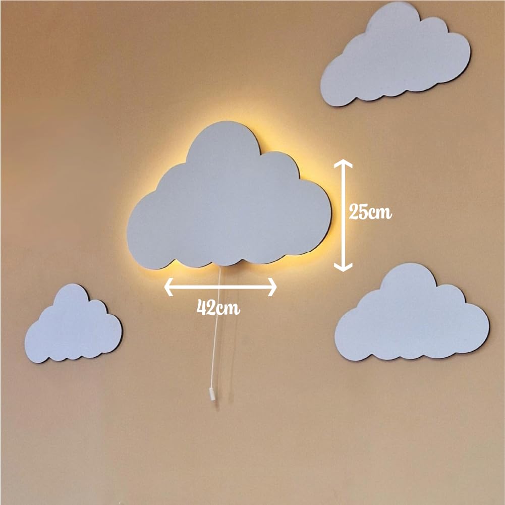 Generico Applique a nuvola bianca LED Bianchi Caldi a batteria a Pile Luce Notturna per Camerette dei Bambini Arredo Interni,lampada personalizzata con nome