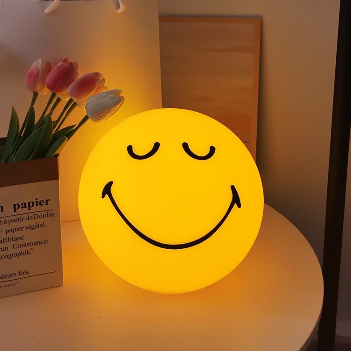 Luz nocturna recargable con cara sonriente - SleeppingCute lámpara de pie para niños, luz de estado de ánimo ajustable tricolor