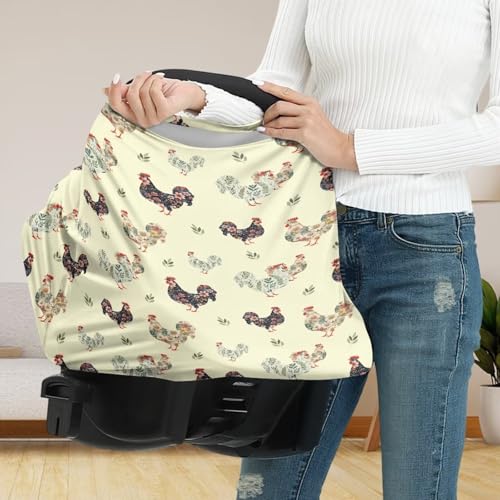 Image of Boho Breast Feeding Covers for Women Cute Chicken Car Seat Cover Baby Nursing Cover, Lightweight Baby Cart Covers, Multi Use Infant Stroller Canopy for Family Friedns