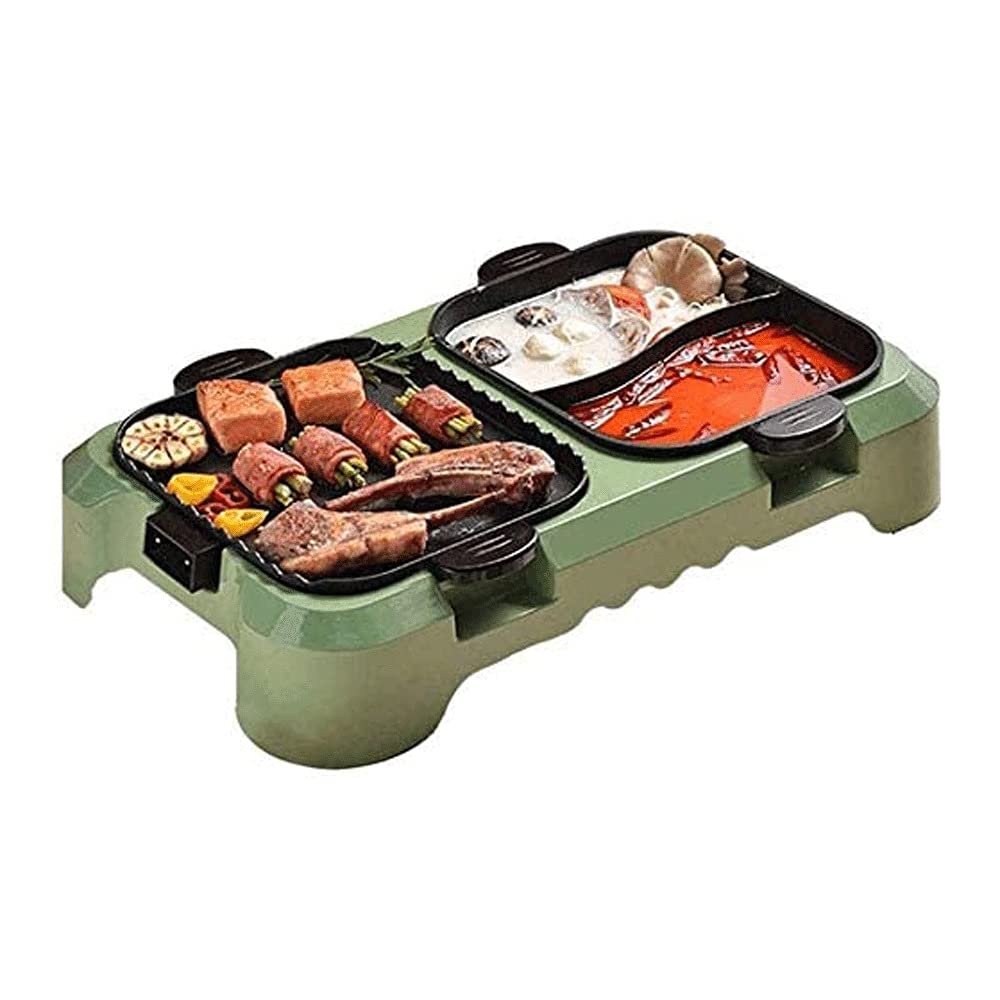 GeRRiT Electric Hot Pot and Grill, with Dual Temperature Control for 1-8 People, Multi-Function Smokeless Shabu Korean BBQ Grill for Simmer, Boil, Fry, Roast