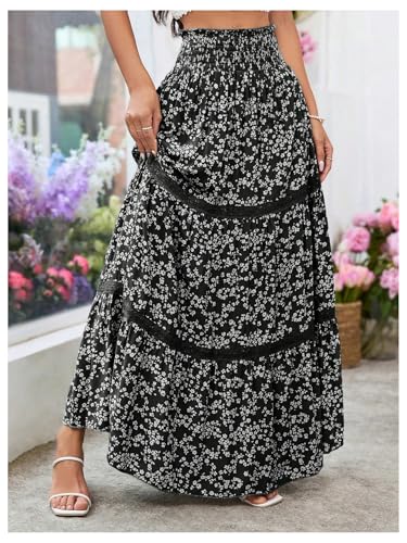 Verdusa Women's Floral Maxi Skirts Tiered Boho Shirred Flowy Summer Vacation A Line Skirt3