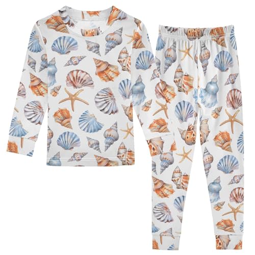 ALAZA Seashell Starfish Watercolor Summer 2 Piece Pajama Set Long Sleeve Top and Pants Sleepwear Unisex