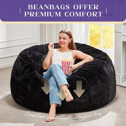 Image of Hobestluk Bean Bag Chair for Adult Giant Beanbag with Filler Black 4FT | Breathable Material Removable Machine Washable Cover Memory Foam Living Room Bedroom Reading Gaming Oversized Large Big