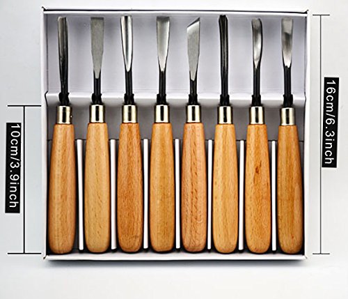 Evinis Wood Sculpture Carving Chisel Tool Set DIY Art Craft, 8 Piece Professional DIY Art Craft Woodworking Sculptural Gouges Hand Carbon Steel Wood Carving Chisel Tools Knife Kit Set