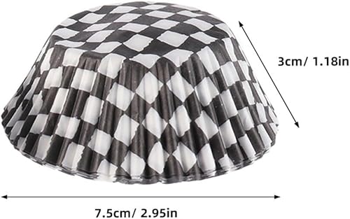 Miniatura 4 de ABOOFAN 100 forros para magdalenas, para hornear cupcakes, envoltorios de papel, forros para magdalenas, tablero de ajedrez blanco y negro para
