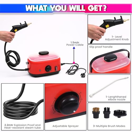 Image of amiciTools 1300W High-Pressure Steam Blasting Machine - Portable Steam Cleaner with 1.5L Water Tank, Adjustable Pressure Options, and 1.5m Power Cord, 220VAC