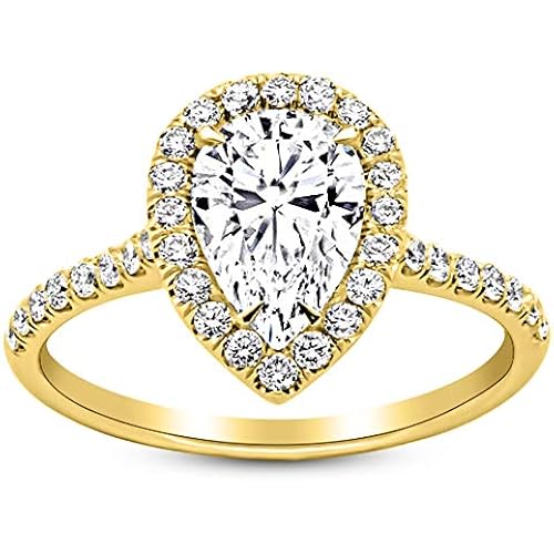 Houston Diamond District Halo Style Natural Diamond Engagement Ring Pear Cut Shape (F-G Color SI1-SI2 Clarity)