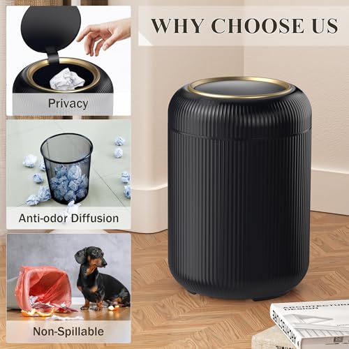 Image of Motion Sensor Bathroom Trash Can with Lid, 3 Gallon / 11L Automatic Bathroom Garbage Can, Smart Black Garbage Can, Touchless Trash Bin, Small Waste Basket for Bedroom, Kitchen, Apartment,Office