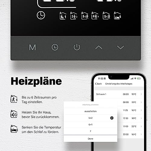 Beok Fussbodenheizung Thermostat Digital, WiFi Wasser Fußbodenheizung Smart Raumthermostat Programmierbarer Heizung thermostate mit LCD Kompatibel mit Tuya, Alexa APP Steuerung 3A TS4G-WIFI-WP