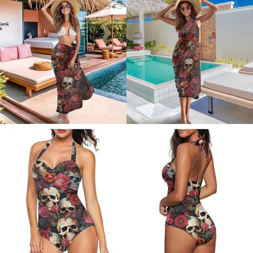 Women's One Piece Swimsuit with Matching Cover Ups Wrap Skirt Sarong Two Piece Bathing Suit Beachwear Plus Size 2XL4